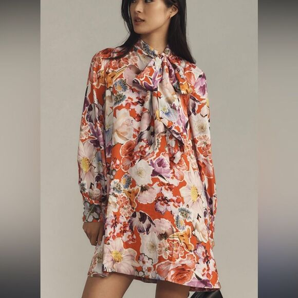 Anthropologie Dresses & Skirts - Anthropologie x Maeve The Caroline Floral Print Tie Neck Mini Dress
